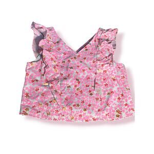 Tea Collection Brilliant Blooms Ditzy Floral Ruffle Sleeve Top Pink Blue Cotton